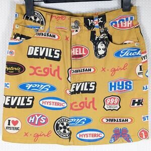 X-Girl Hysteric Glamour Collab Mini Skirt 2 Yellow Logo Print Japan NWT Rare